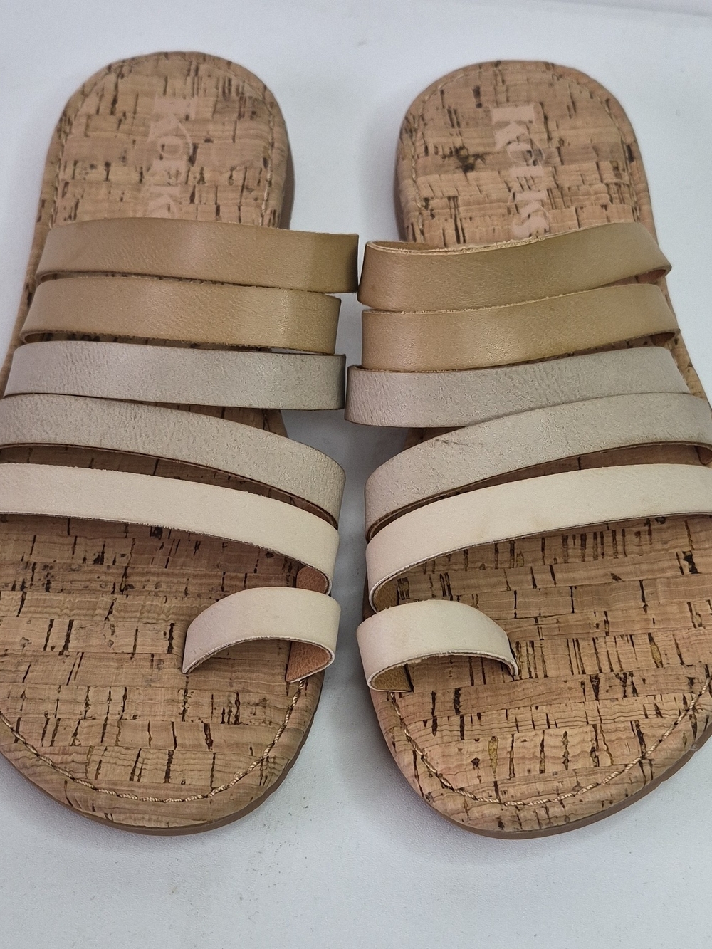 Korks  Women's Multi-Strap Slide Sandals in Tan and Cream Size 7M